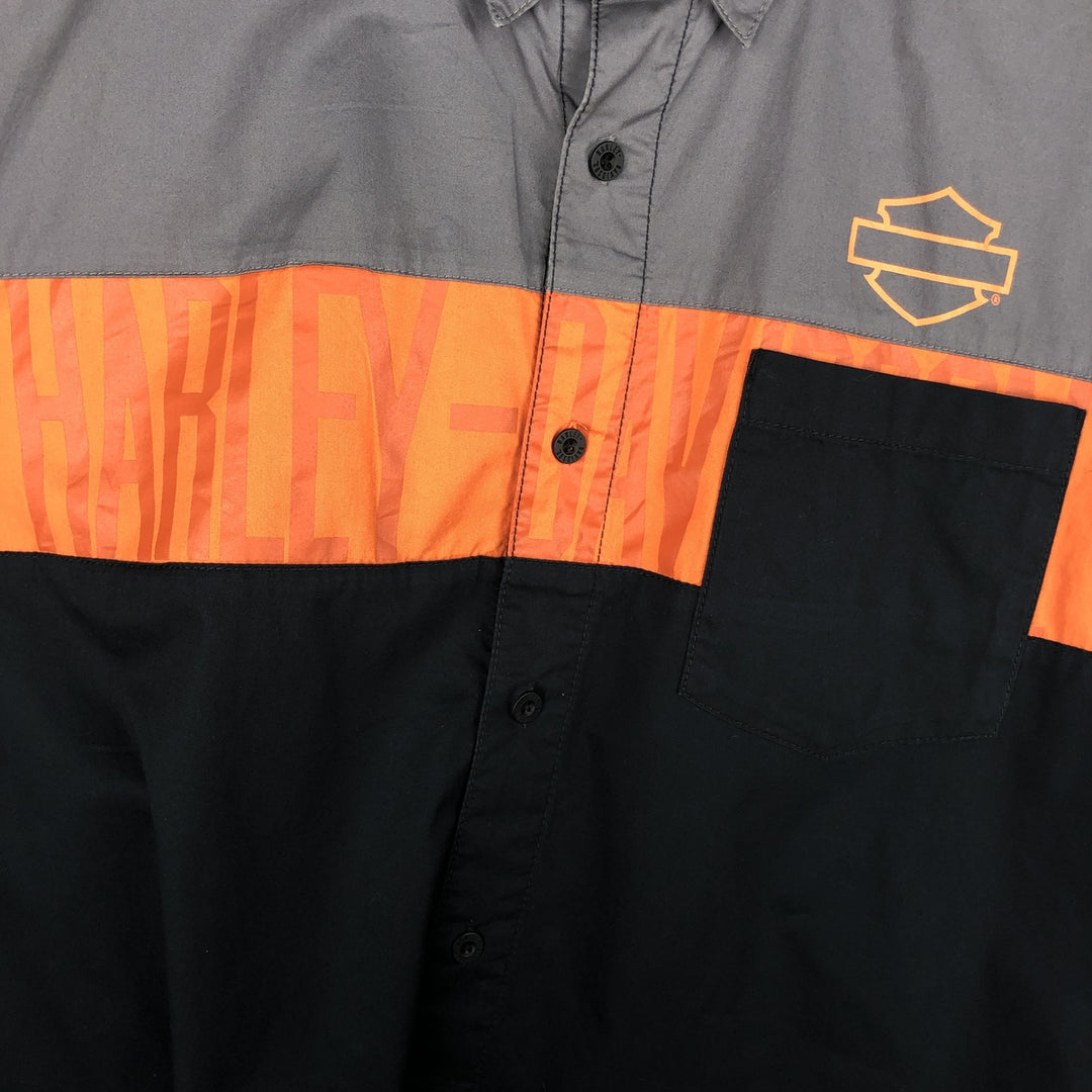 Harley-Davidson Hidden Button-Down Short Sleeve Work Shirt, Men's XL cotton gray type Vintage Second Hand