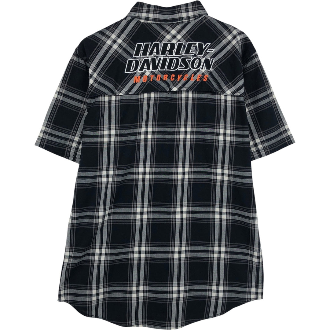 Harley-Davidson Check Pattern Hidden Button-Down Short-Sleeve Work Shirt, Men's Size M (approx.) unclear black type Vintage Second Hand