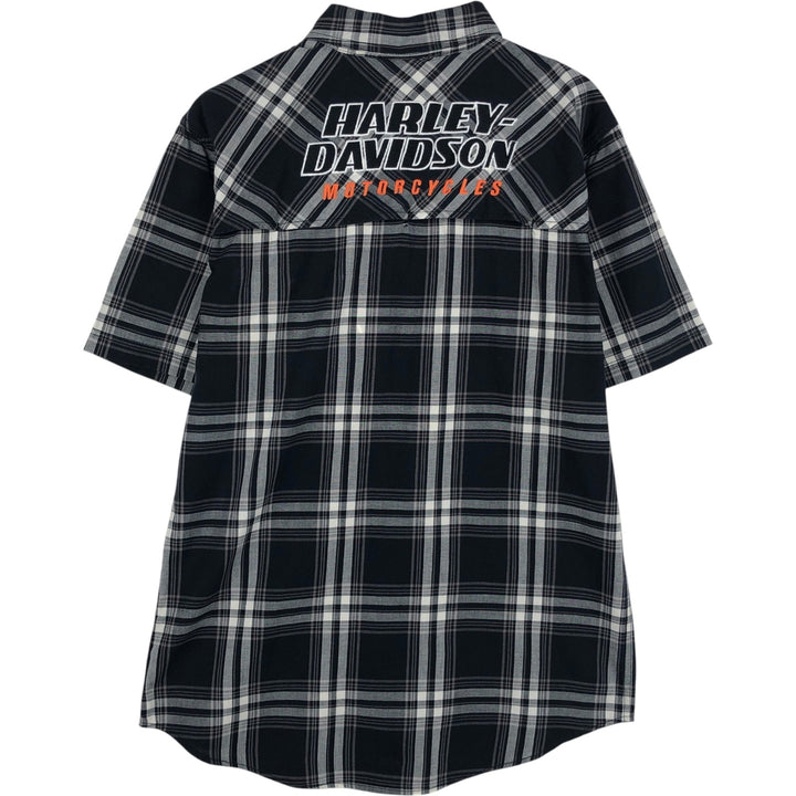 Harley-Davidson Check Pattern Hidden Button-Down Short-Sleeve Work Shirt, Men's Size M (approx.) unclear black type Vintage Second Hand