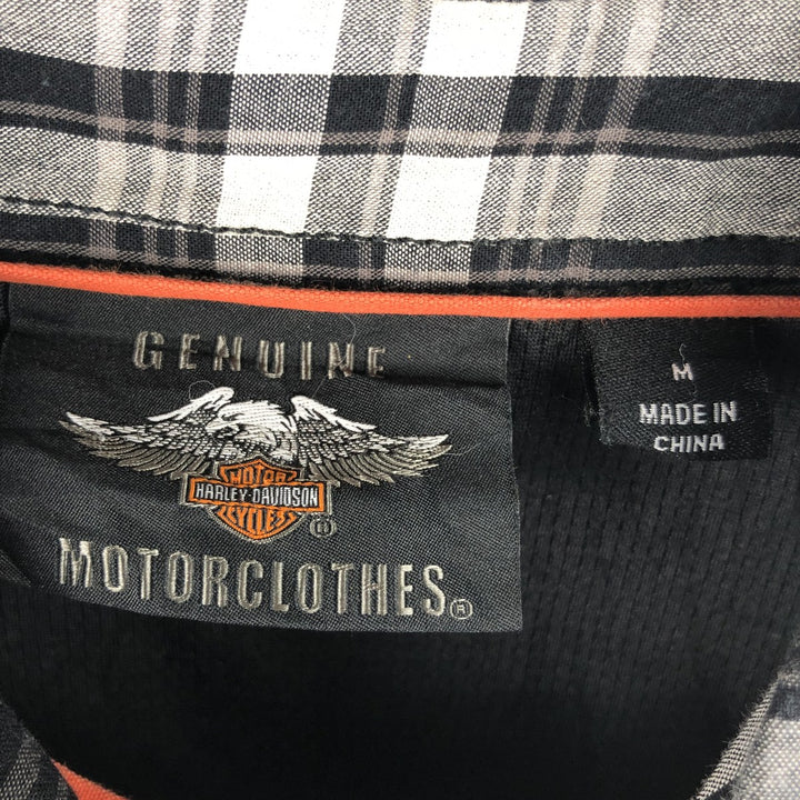 Harley-Davidson Check Pattern Hidden Button-Down Short-Sleeve Work Shirt, Men's Size M (approx.) unclear black type Vintage Second Hand