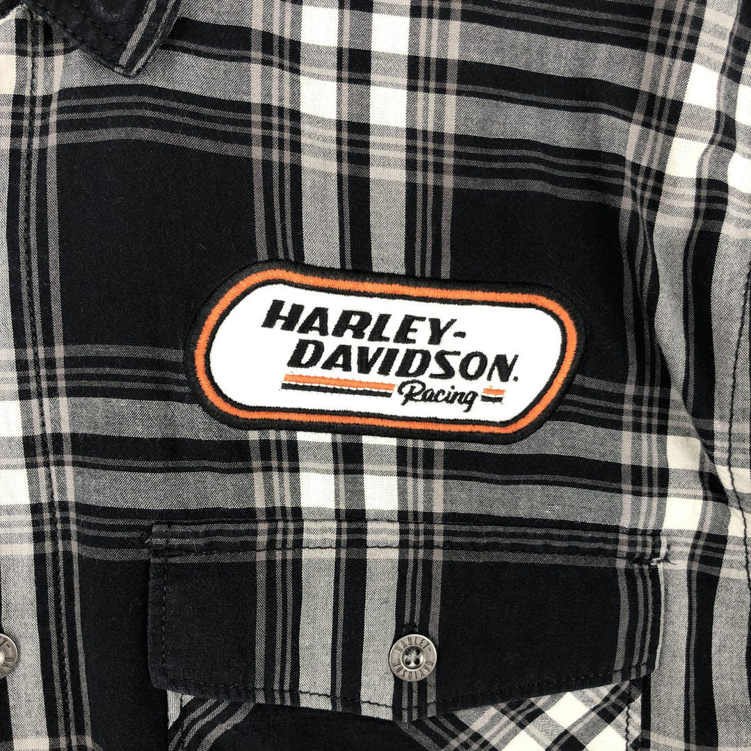 Harley-Davidson Check Pattern Hidden Button-Down Short-Sleeve Work Shirt, Men's Size M (approx.) unclear black type Vintage Second Hand