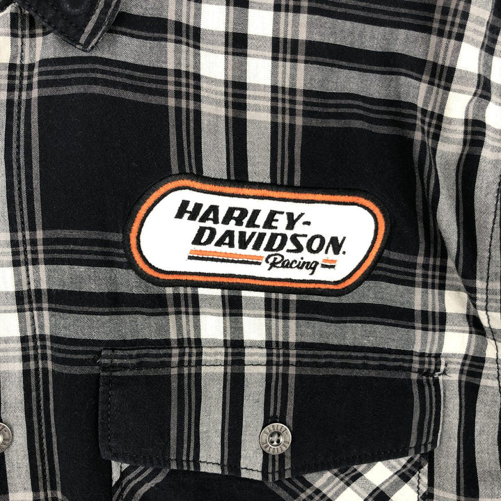 Harley-Davidson Check Pattern Hidden Button-Down Short-Sleeve Work Shirt, Men's Size M (approx.) unclear black type Vintage Second Hand