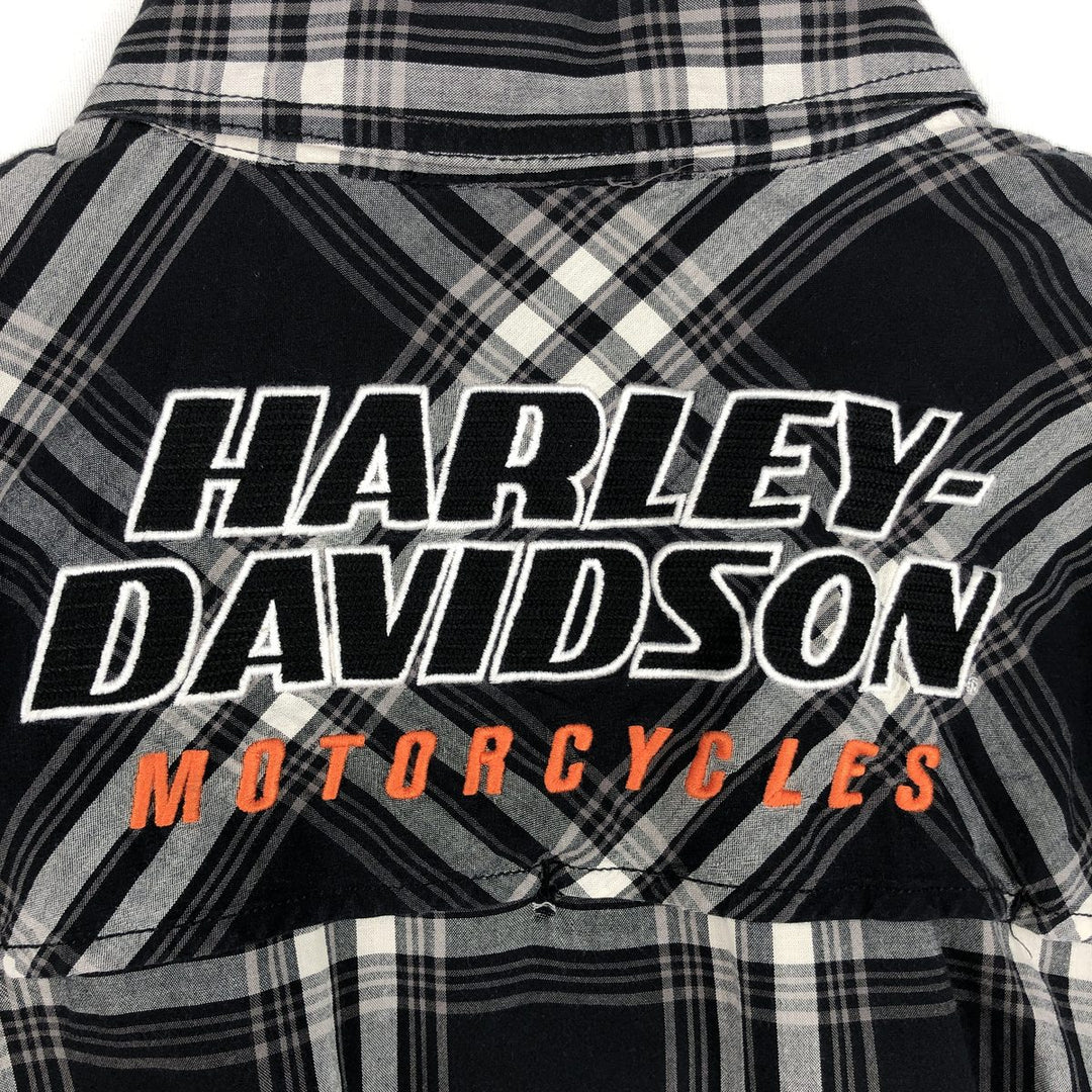 Harley-Davidson Check Pattern Hidden Button-Down Short-Sleeve Work Shirt, Men's Size M (approx.) unclear black type Vintage Second Hand