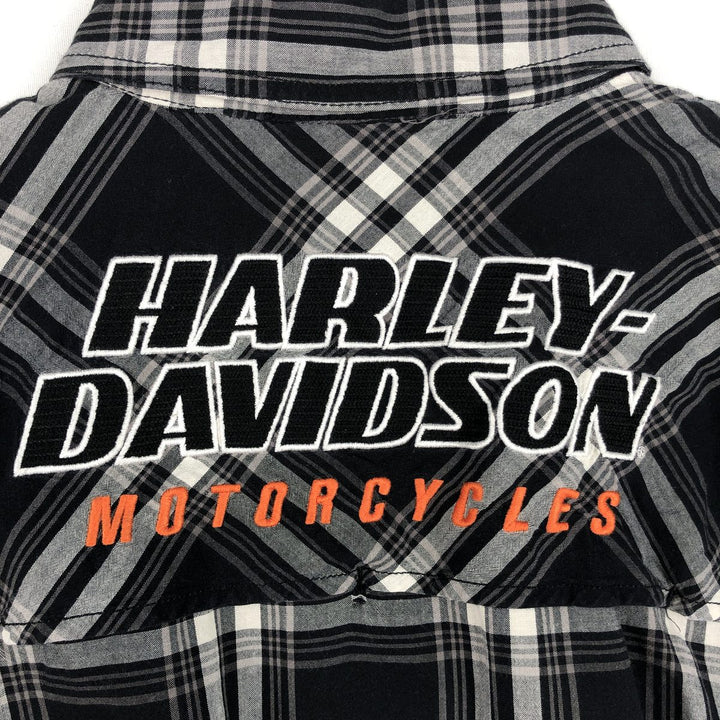 Harley-Davidson Check Pattern Hidden Button-Down Short-Sleeve Work Shirt, Men's Size M (approx.) unclear black type Vintage Second Hand