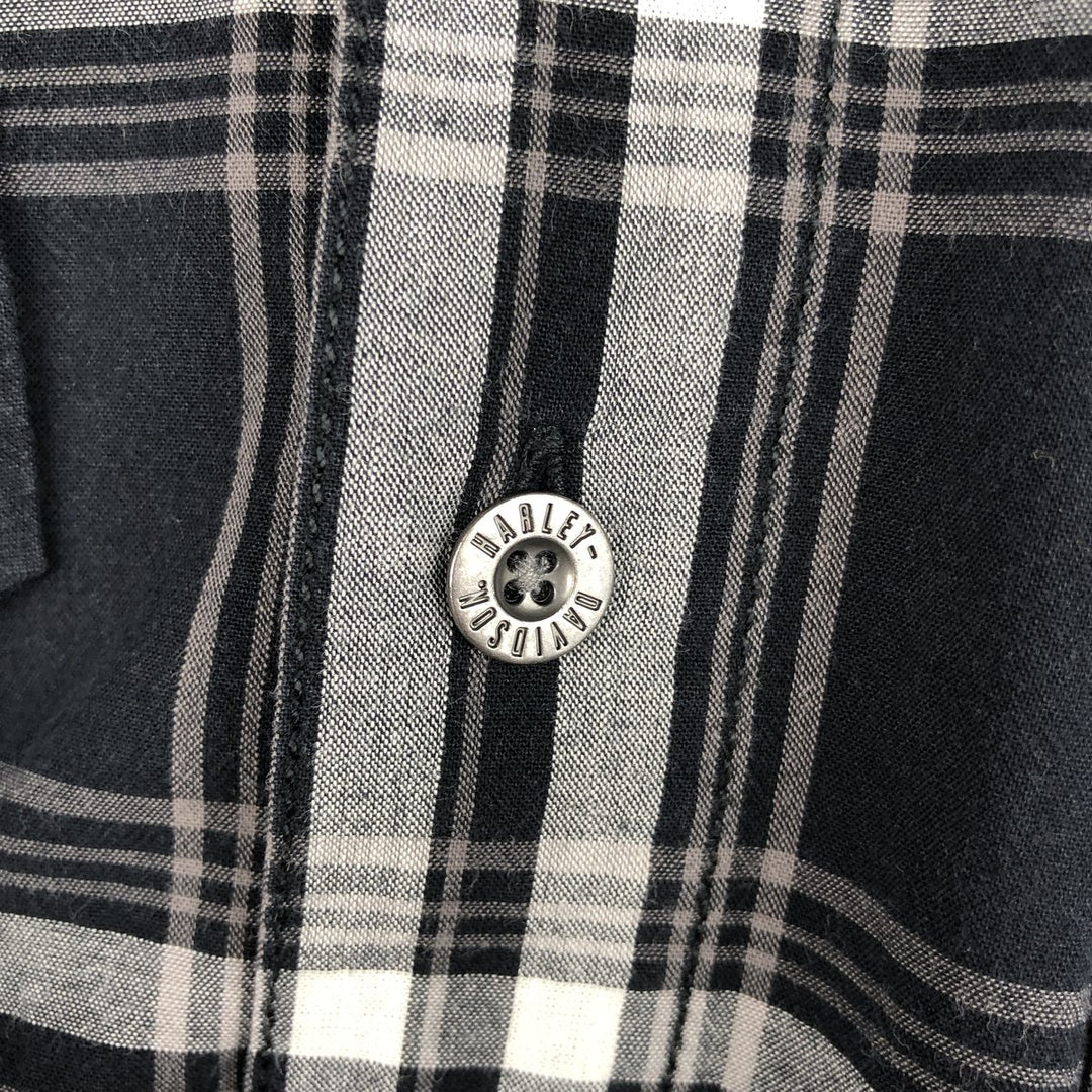 Harley-Davidson Check Pattern Hidden Button-Down Short-Sleeve Work Shirt, Men's Size M (approx.) unclear black type Vintage Second Hand