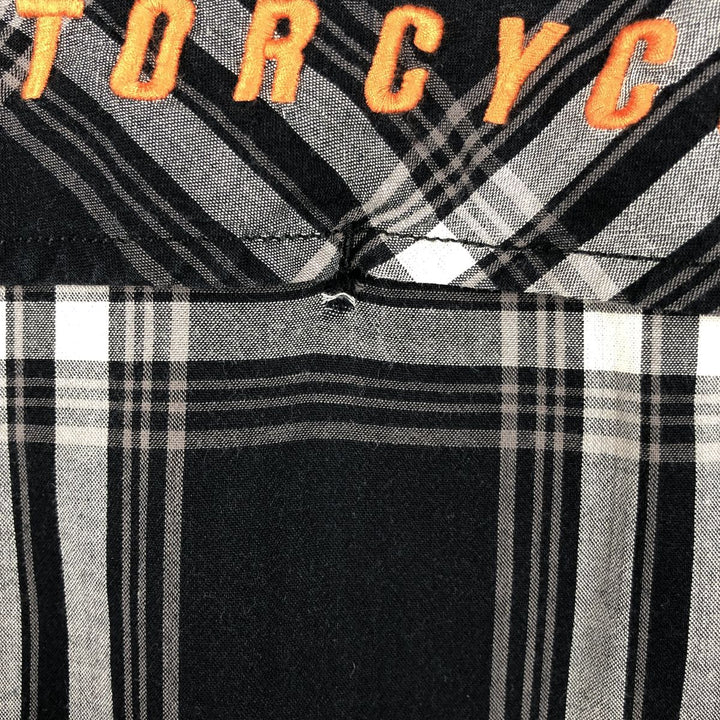 Harley-Davidson Check Pattern Hidden Button-Down Short-Sleeve Work Shirt, Men's Size M (approx.) unclear black type Vintage Second Hand