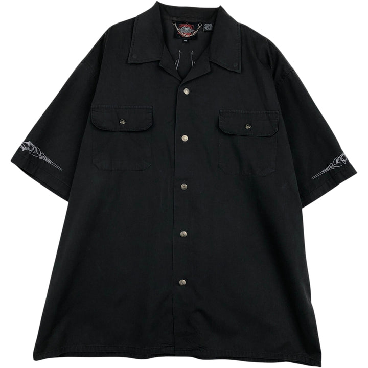 Dragonfly Roadhouse Skull Pattern Hidden Button-Down Open Collar Short-Sleeve Work Shirt Box Shirt Men's XXL Equivalent cotton black type Vintage Second Hand