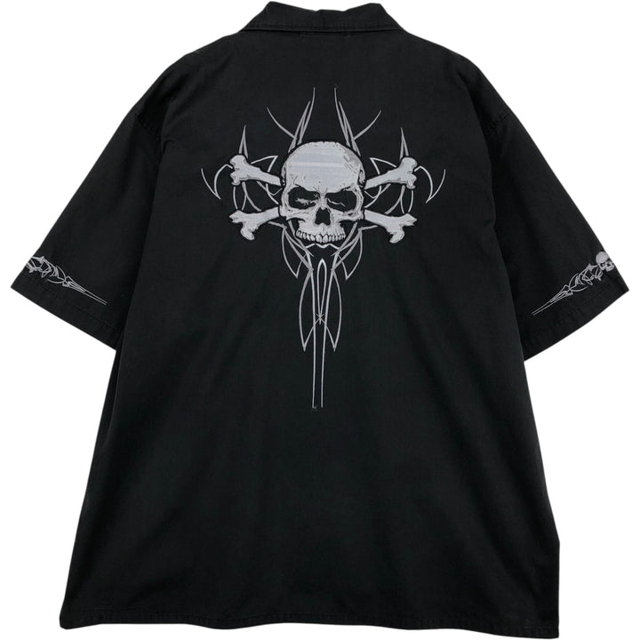 Dragonfly Roadhouse Skull Pattern Hidden Button-Down Open Collar Short-Sleeve Work Shirt Box Shirt Men's XXL Equivalent cotton black type Vintage Second Hand