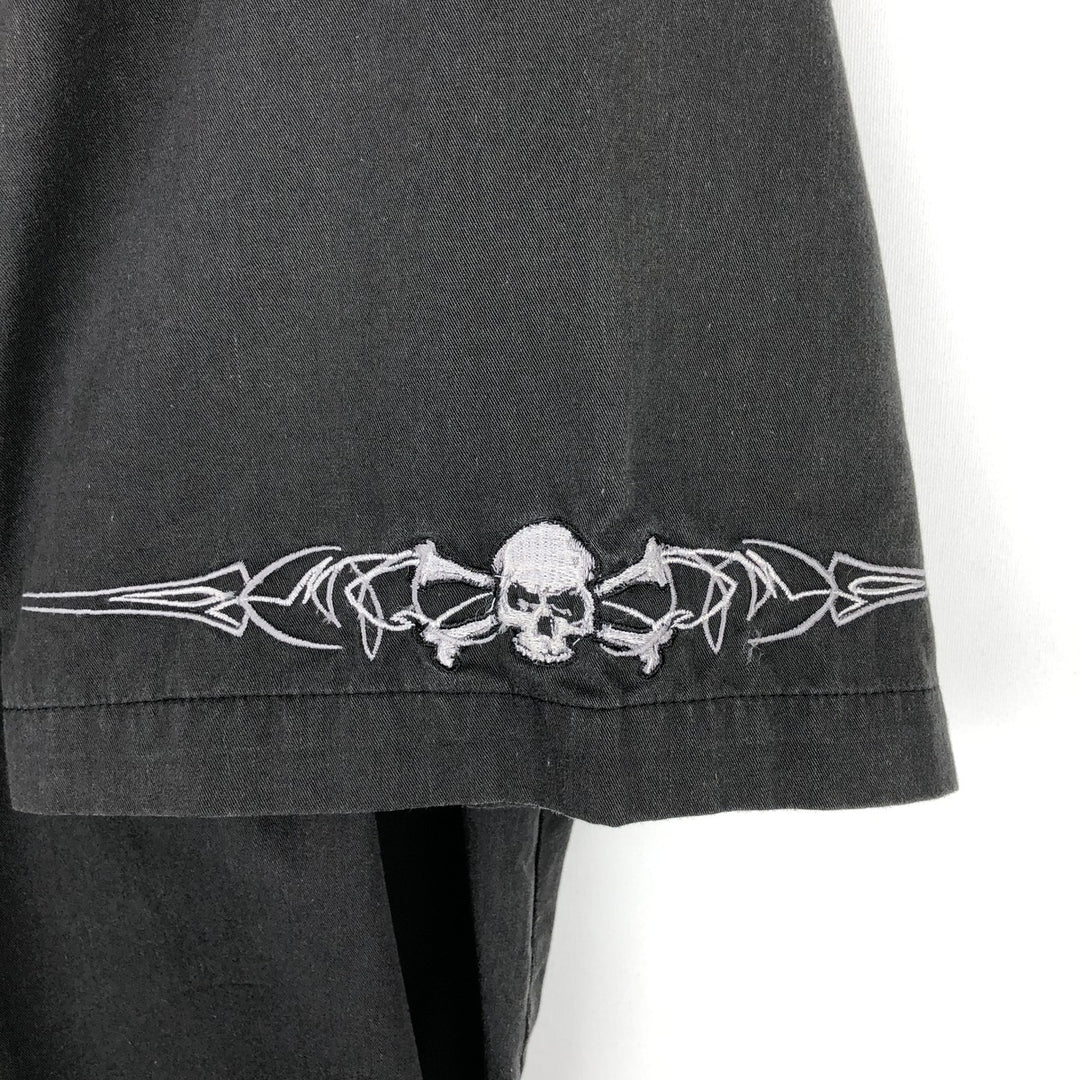 Dragonfly Roadhouse Skull Pattern Hidden Button-Down Open Collar Short-Sleeve Work Shirt Box Shirt Men's XXL Equivalent cotton black type Vintage Second Hand
