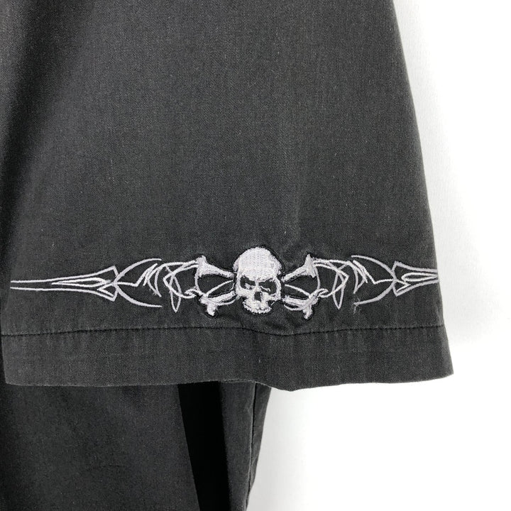 Dragonfly Roadhouse Skull Pattern Hidden Button-Down Open Collar Short-Sleeve Work Shirt Box Shirt Men's XXL Equivalent cotton black type Vintage Second Hand