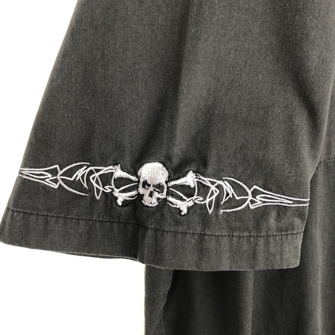 Dragonfly Roadhouse Skull Pattern Hidden Button-Down Open Collar Short-Sleeve Work Shirt Box Shirt Men's XXL Equivalent cotton black type Vintage Second Hand