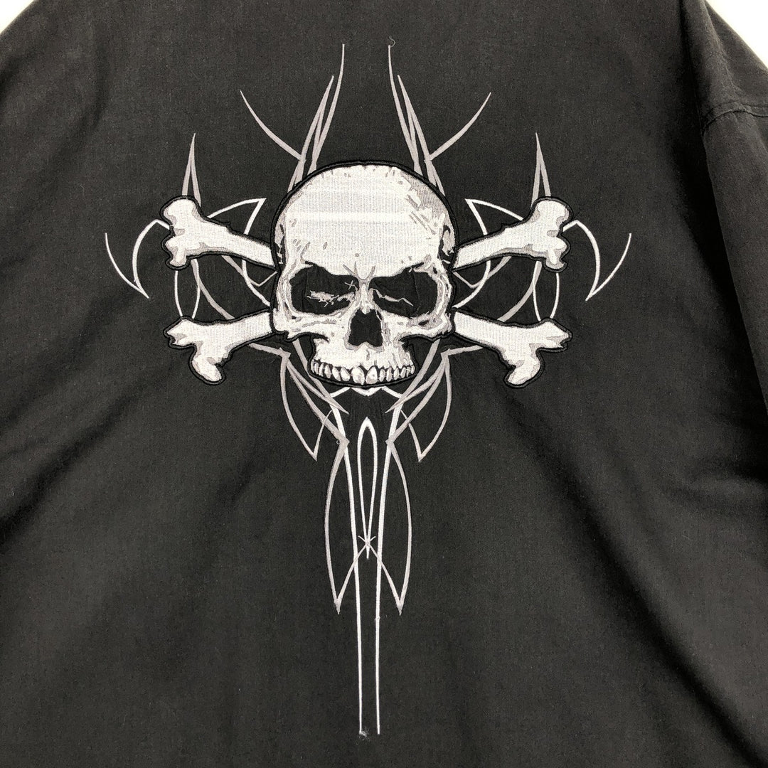 Dragonfly Roadhouse Skull Pattern Hidden Button-Down Open Collar Short-Sleeve Work Shirt Box Shirt Men's XXL Equivalent cotton black type Vintage Second Hand