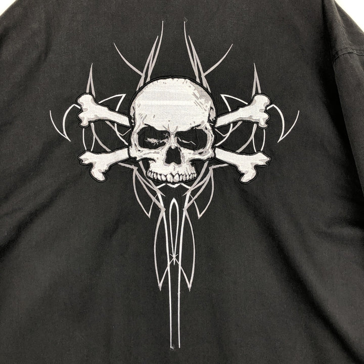 Dragonfly Roadhouse Skull Pattern Hidden Button-Down Open Collar Short-Sleeve Work Shirt Box Shirt Men's XXL Equivalent cotton black type Vintage Second Hand