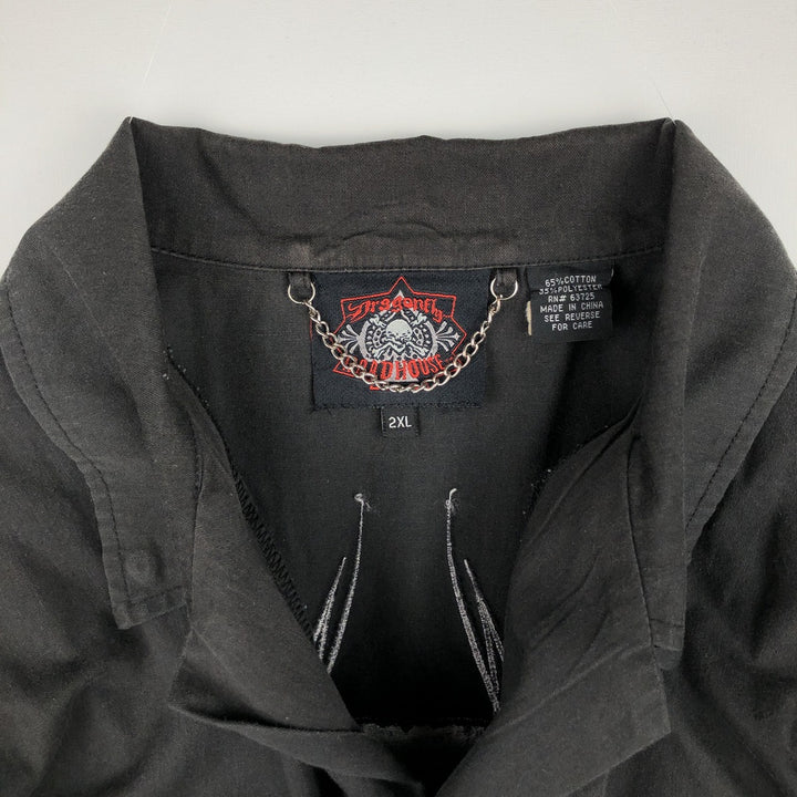 Dragonfly Roadhouse Skull Pattern Hidden Button-Down Open Collar Short-Sleeve Work Shirt Box Shirt Men's XXL Equivalent cotton black type Vintage Second Hand