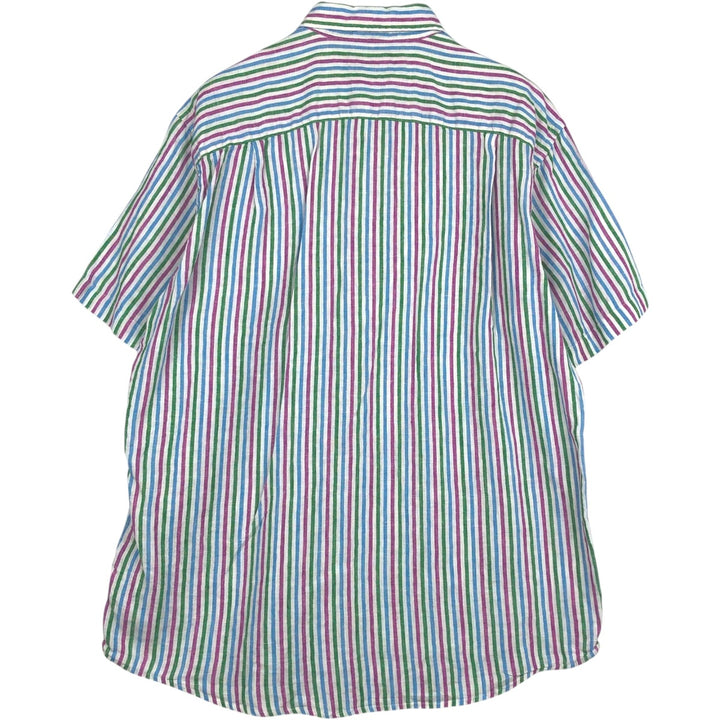 Orvis Stripe Pattern Short-Sleeve Linen Button-Down Shirt, Men's Size L (Equivalent), Hidden Button-Down linen multicolor Vintage Second Hand