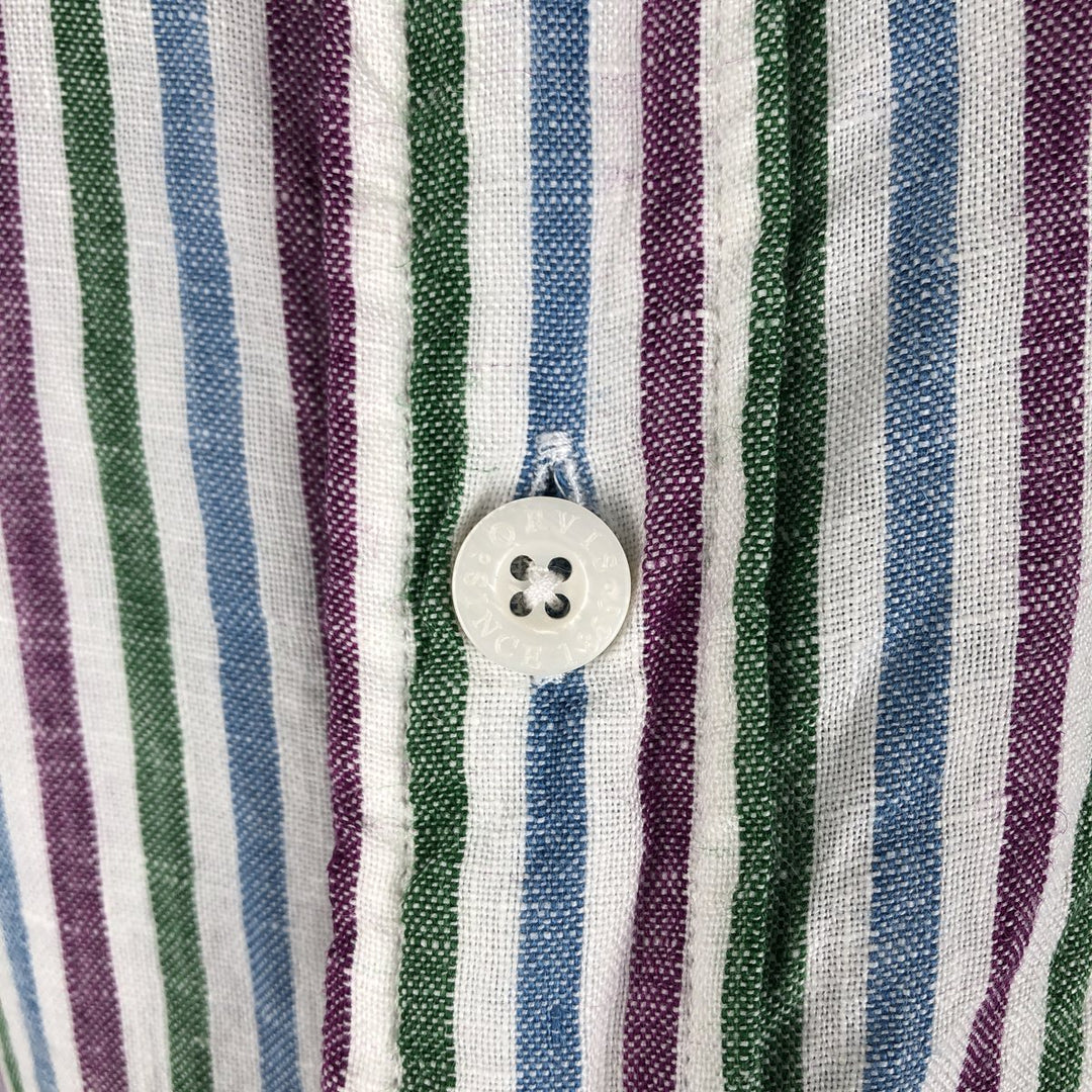 Orvis Stripe Pattern Short-Sleeve Linen Button-Down Shirt, Men's Size L (Equivalent), Hidden Button-Down linen multicolor Vintage Second Hand