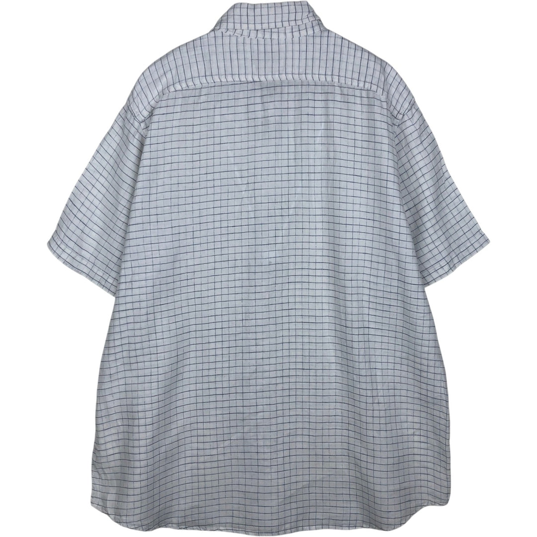 90s-00'S LLBean Check Pattern Short-Sleeve Linen Shirt, Men's Size XL (approx.) linen white type Vintage Second Hand