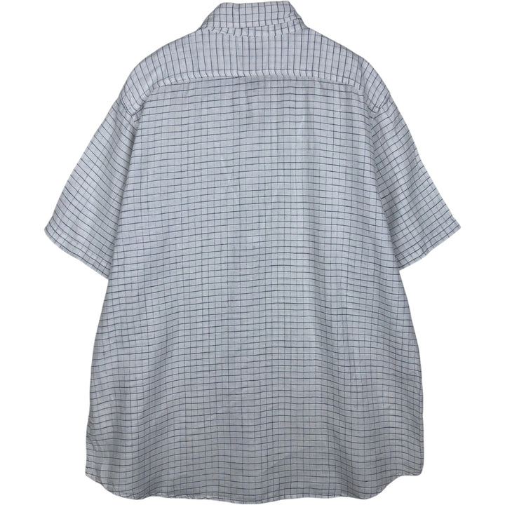 90s-00'S LLBean Check Pattern Short-Sleeve Linen Shirt, Men's Size XL (approx.) linen white type Vintage Second Hand