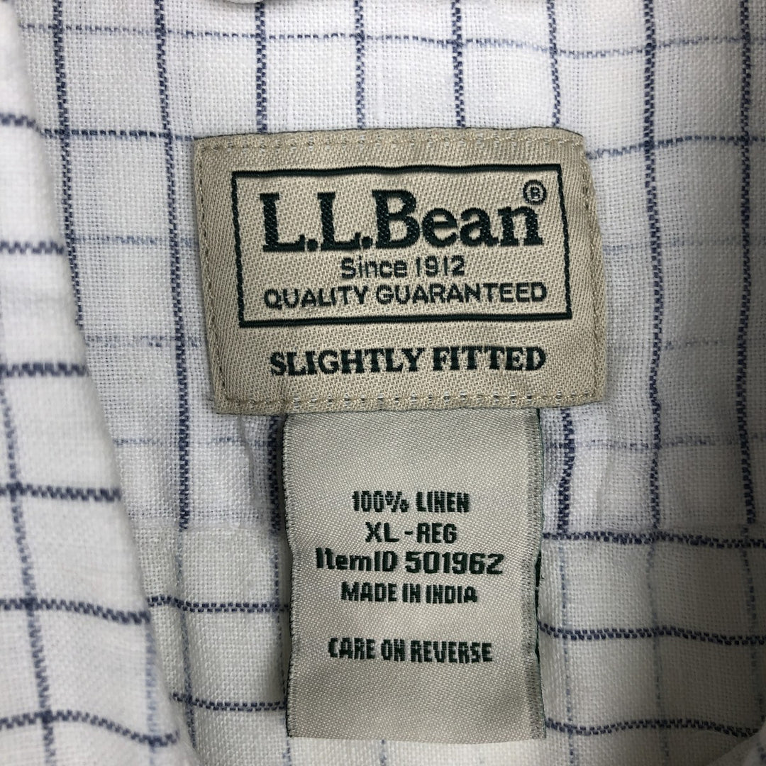 90s-00'S LLBean Check Pattern Short-Sleeve Linen Shirt, Men's Size XL (approx.) linen white type Vintage Second Hand