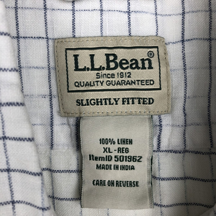 90s-00'S LLBean Check Pattern Short-Sleeve Linen Shirt, Men's Size XL (approx.) linen white type Vintage Second Hand