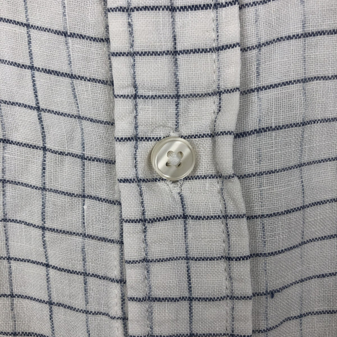 90s-00'S LLBean Check Pattern Short-Sleeve Linen Shirt, Men's Size XL (approx.) linen white type Vintage Second Hand