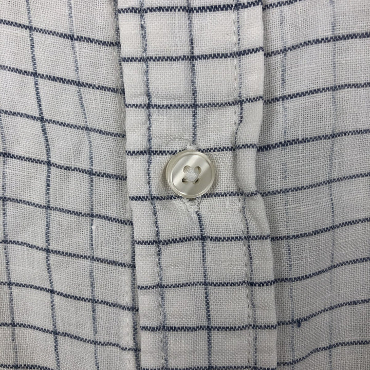 90s-00'S LLBean Check Pattern Short-Sleeve Linen Shirt, Men's Size XL (approx.) linen white type Vintage Second Hand