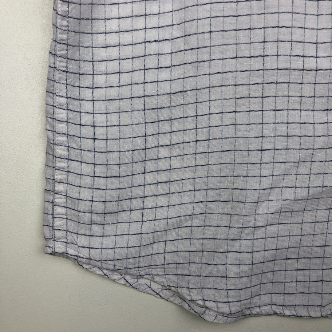 90s-00'S LLBean Check Pattern Short-Sleeve Linen Shirt, Men's Size XL (approx.) linen white type Vintage Second Hand