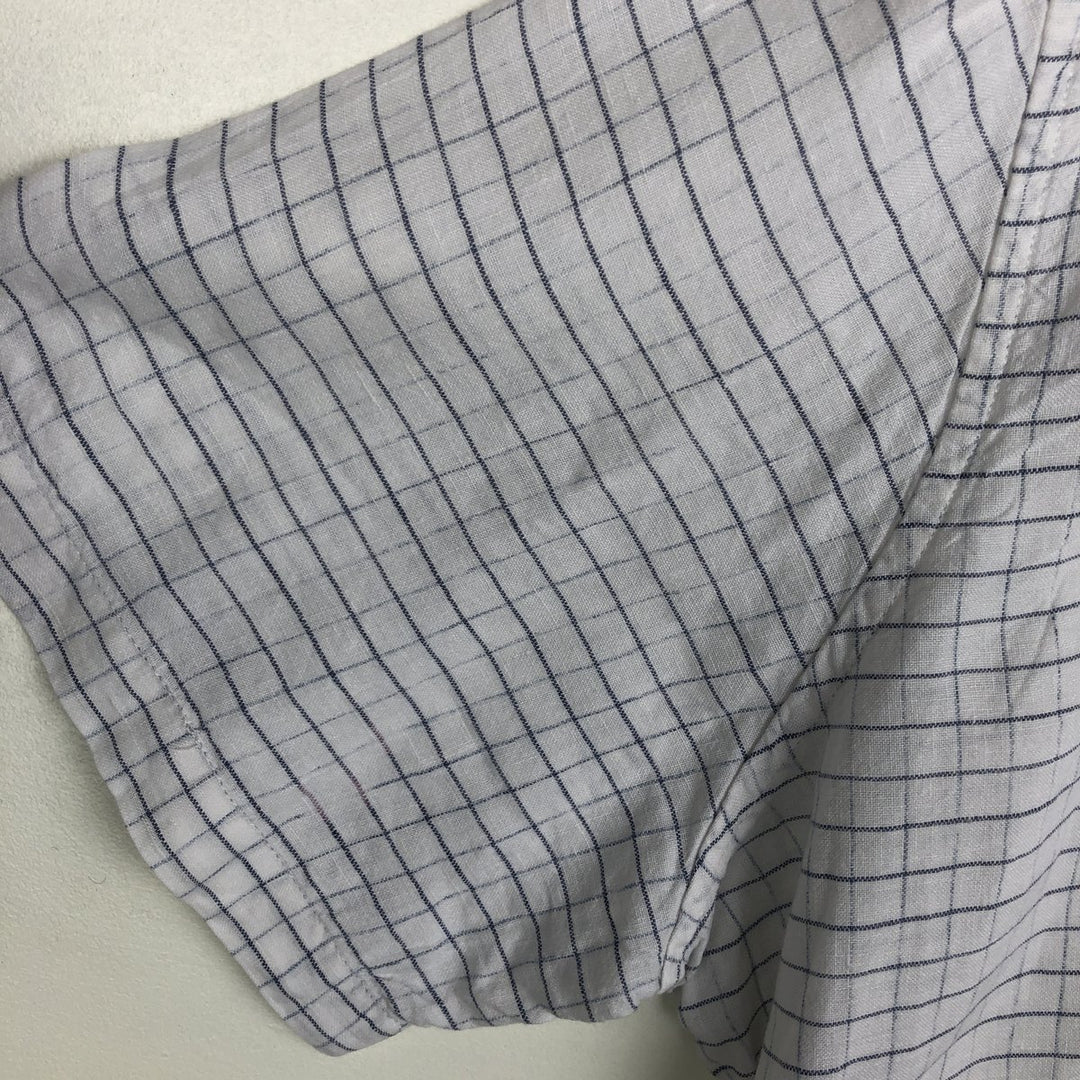 90s-00'S LLBean Check Pattern Short-Sleeve Linen Shirt, Men's Size XL (approx.) linen white type Vintage Second Hand
