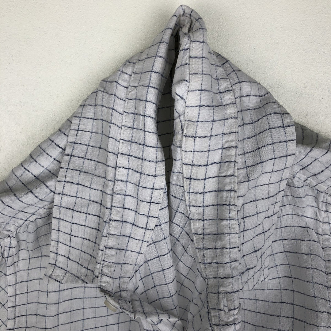 90s-00'S LLBean Check Pattern Short-Sleeve Linen Shirt, Men's Size XL (approx.) linen white type Vintage Second Hand