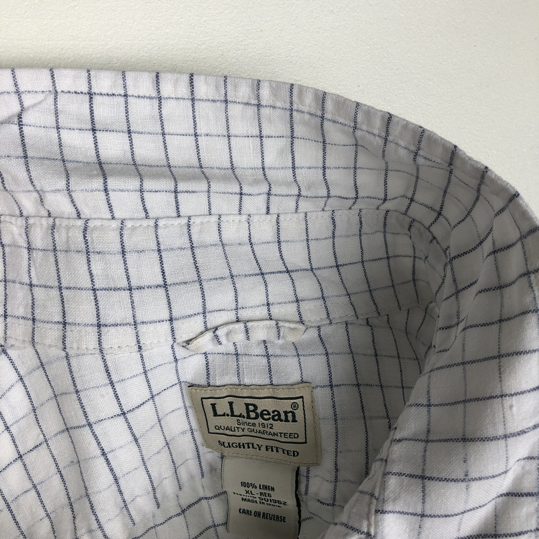 90s-00'S LLBean Check Pattern Short-Sleeve Linen Shirt, Men's Size XL (approx.) linen white type Vintage Second Hand