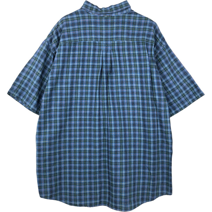 90'S Timberland Check Pattern Short-Sleeve Linen Button-Down Shirt, Men's Size XL (Equivalent), Vintage linen blue type Vintage Second Hand