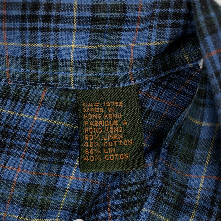 90'S Timberland Check Pattern Short-Sleeve Linen Button-Down Shirt, Men's Size XL (Equivalent), Vintage linen blue type Vintage Second Hand