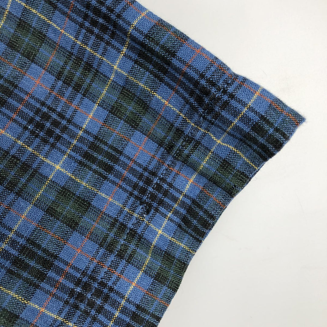 90'S Timberland Check Pattern Short-Sleeve Linen Button-Down Shirt, Men's Size XL (Equivalent), Vintage linen blue type Vintage Second Hand