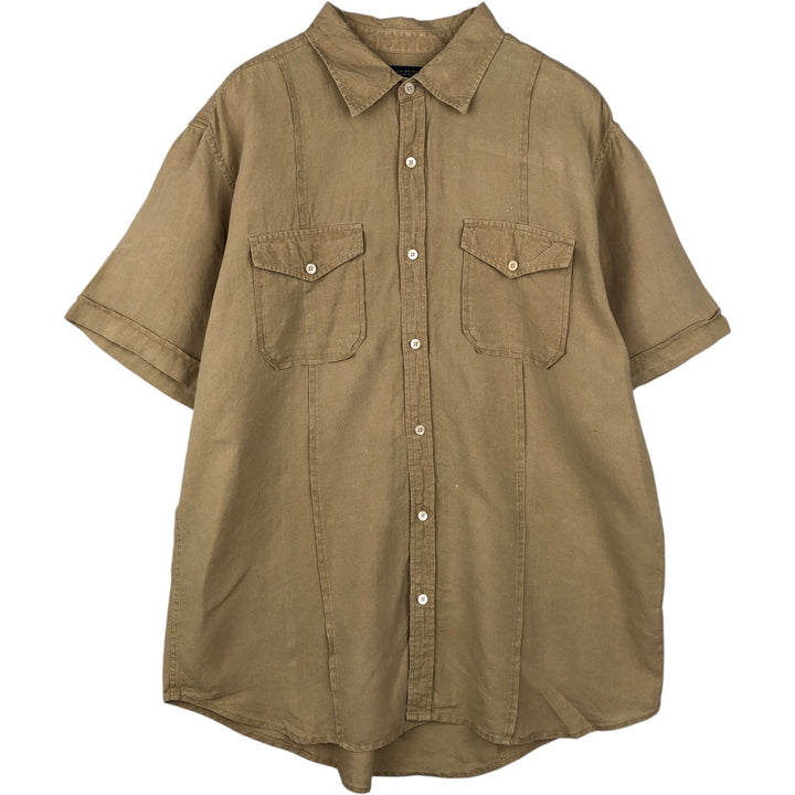 Banana Republic Short Sleeve Linen Shirt, Men's XL linen Khaki type beige Vintage Second Hand