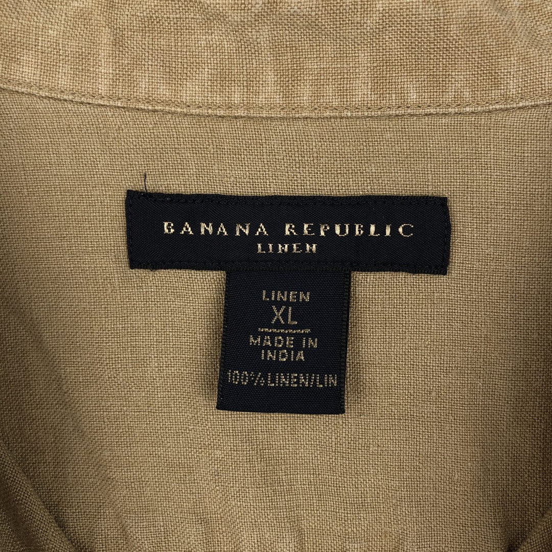 Banana Republic Short Sleeve Linen Shirt, Men's XL linen Khaki type beige Vintage Second Hand