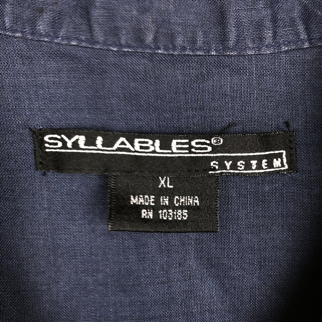 SYLLABLES SYSTEM Short-Sleeve Open-Collar Linen Shirt, Men's Size XL (Equivalent), Boxy Shirt linen navy blue type Vintage Second Hand
