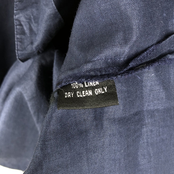 SYLLABLES SYSTEM Short-Sleeve Open-Collar Linen Shirt, Men's Size XL (Equivalent), Boxy Shirt linen navy blue type Vintage Second Hand