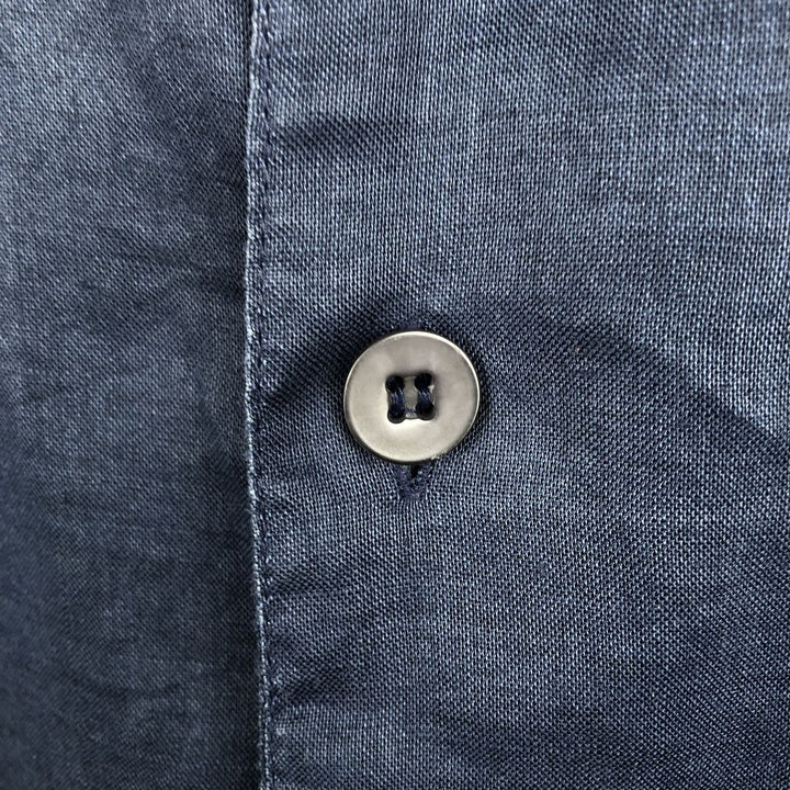 SYLLABLES SYSTEM Short-Sleeve Open-Collar Linen Shirt, Men's Size XL (Equivalent), Boxy Shirt linen navy blue type Vintage Second Hand