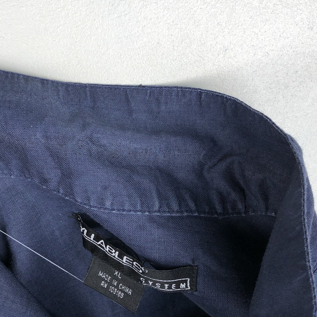 SYLLABLES SYSTEM Short-Sleeve Open-Collar Linen Shirt, Men's Size XL (Equivalent), Boxy Shirt linen navy blue type Vintage Second Hand