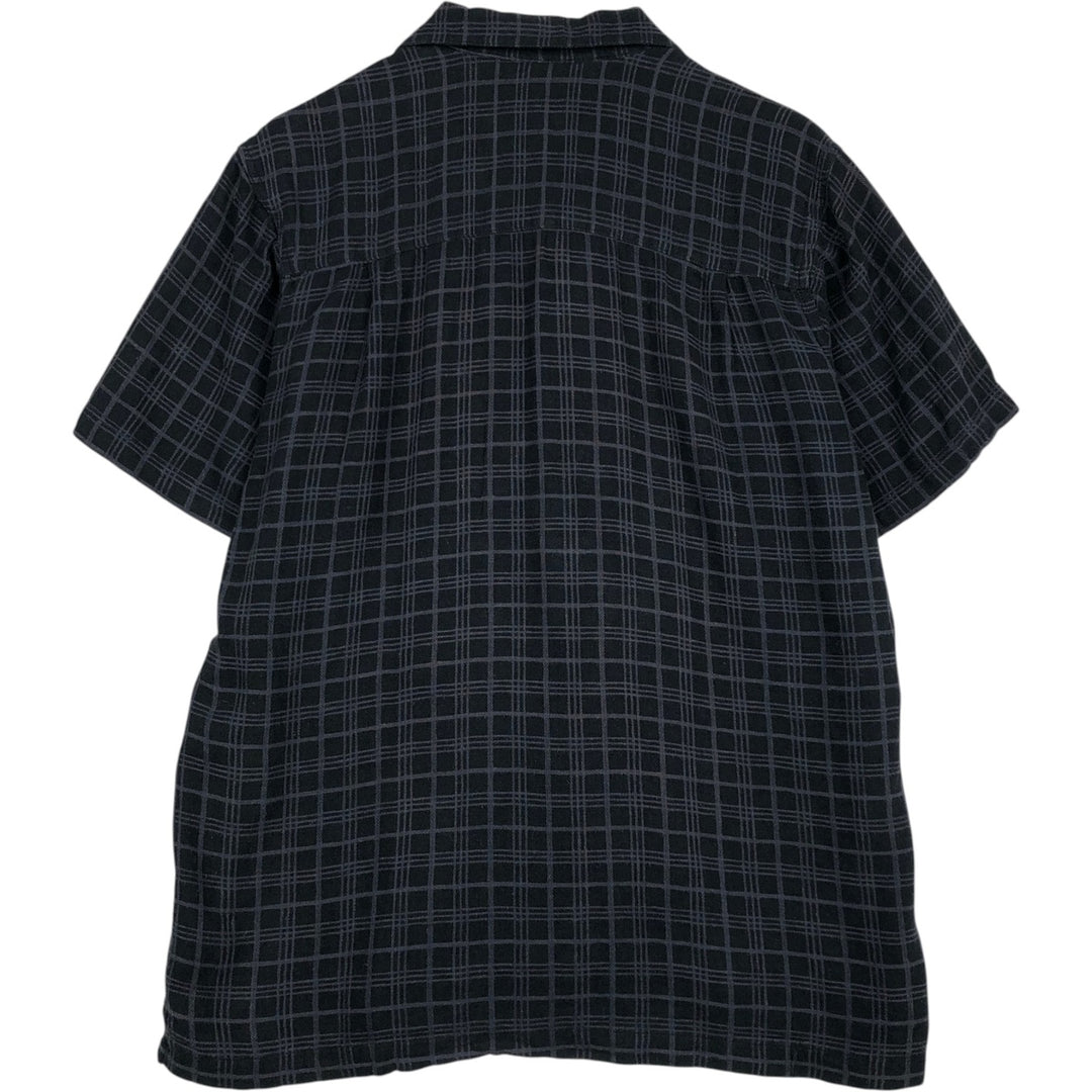 Haggar Washable Linen Check Pattern Short-Sleeve Box Shirt, Open Collar, Rayon x Linen Shirt, Men's Size M (approx.) linen black type Vintage Second Hand