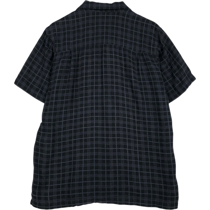 Haggar Washable Linen Check Pattern Short-Sleeve Box Shirt, Open Collar, Rayon x Linen Shirt, Men's Size M (approx.) linen black type Vintage Second Hand