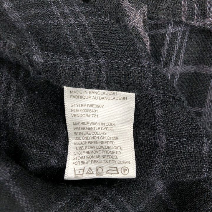 Haggar Washable Linen Check Pattern Short-Sleeve Box Shirt, Open Collar, Rayon x Linen Shirt, Men's Size M (approx.) linen black type Vintage Second Hand