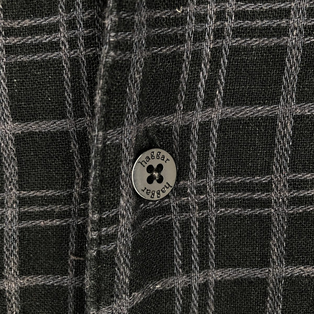 Haggar Washable Linen Check Pattern Short-Sleeve Box Shirt, Open Collar, Rayon x Linen Shirt, Men's Size M (approx.) linen black type Vintage Second Hand