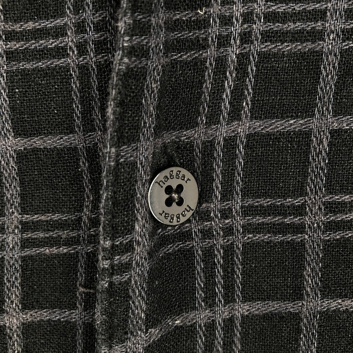 Haggar Washable Linen Check Pattern Short-Sleeve Box Shirt, Open Collar, Rayon x Linen Shirt, Men's Size M (approx.) linen black type Vintage Second Hand