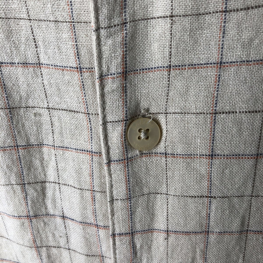 HAGGAR WASHABLE LINEN Check Pattern Short-Sleeve Open Collar Rayon x Linen Shirt, Box Shirt, Men's XL Equivalent linen Beige type Vintage Second Hand