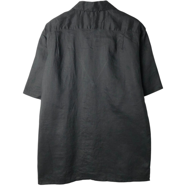 SUCCESSO Short-Sleeve Open-Collar Linen Shirt, Boxy Fit, Men's Size L (approx.) linen black type Vintage Second Hand