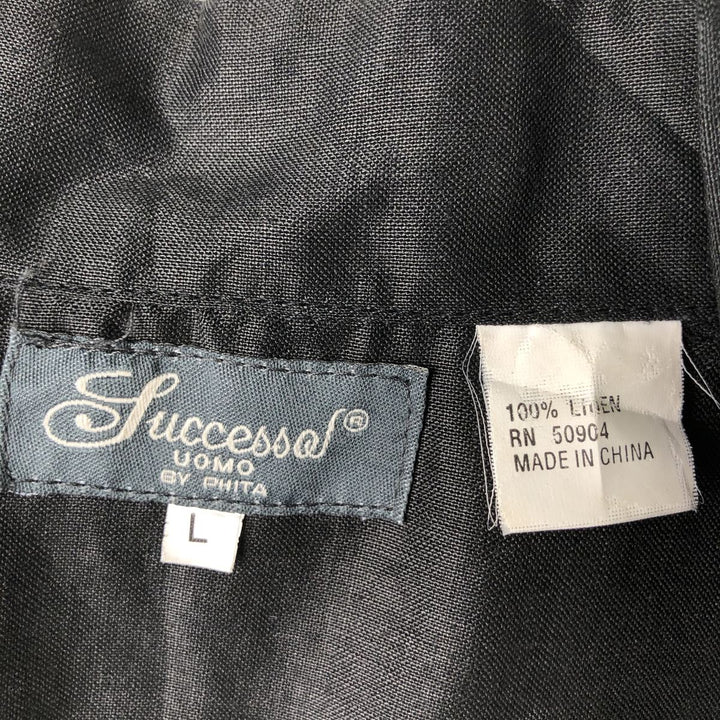 SUCCESSO Short-Sleeve Open-Collar Linen Shirt, Boxy Fit, Men's Size L (approx.) linen black type Vintage Second Hand
