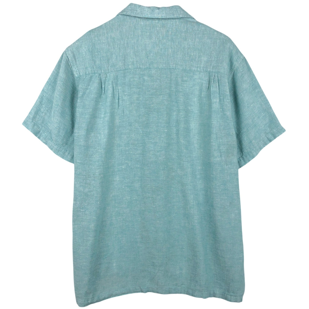 Haggar Washable Linen Two-Tone Short-Sleeve Open-Collar Rayon x Linen Box Shirt (Men's XL equivalent) linen Blue type light blue Vintage Second Hand