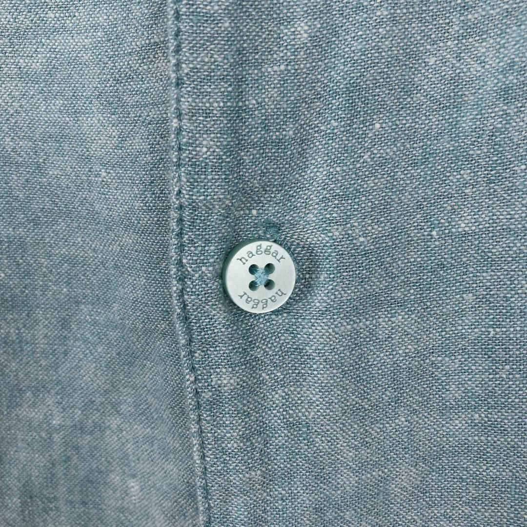 Haggar Washable Linen Two-Tone Short-Sleeve Open-Collar Rayon x Linen Box Shirt (Men's XL equivalent) linen Blue type light blue Vintage Second Hand