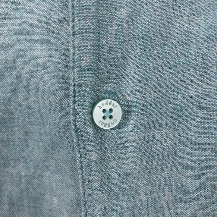 Haggar Washable Linen Two-Tone Short-Sleeve Open-Collar Rayon x Linen Box Shirt (Men's XL equivalent) linen Blue type light blue Vintage Second Hand